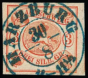 3 Sgr. orangerot, überrandig, kleine Knitterspur, mit besonders schön zentrischem K2 "Harzburg"
