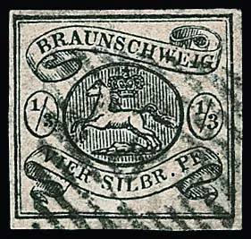 1/3 Sgr. noir (signé Brettl), ainsi que deux fois 1 Sgr. noir/jaune chamois, une fois filigrane inversé, trois pièces de cabinet oblitérées, Mi. 580,-