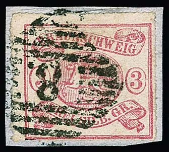 3 Sgr. karmijnroze, kabinet briefstuk met NS "8" (Braunschweig), gesigneerd Rohr, foto-exp. Brettl. Mi. 650,-