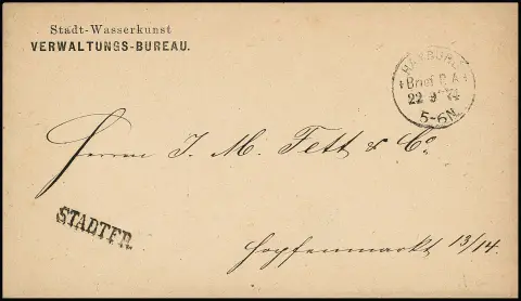 "Hamburg Brief P.A.", K1 v. 22.9.74 und seltener L1 "STADTFR." auf Ortscouvert