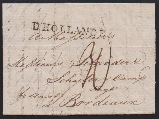 "Hambourg", 1784-1796, divers L1 de la poste impériale sur cinq lettres, notamment vers Cognac et Bordeaux