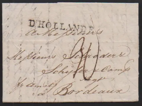 "Hamburg", 1784-1796, versch. Reichspost-L1 auf fünf Briefen, u.a. nach Cognac und Bordeaux