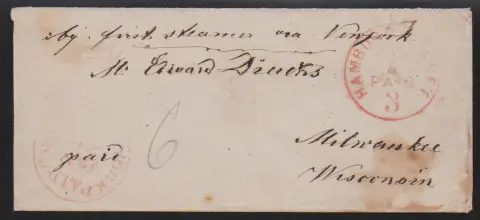 "Hamburg", 1859-1868, sechs Überseebriefe in die USA: 1859 mit Schmetterlingsstempel nach New York, 1859 nach Philadelphia, 1866 mit blauem Stadtpost-K2 via…