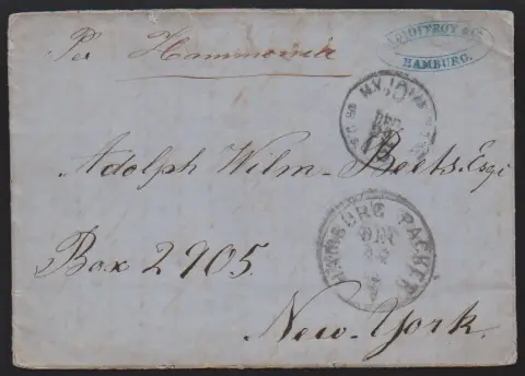 "Hamburg", 1862, Ovalstempel und Taxstempel "10", sowie "Hamburg Packet", K1 1861, auf zwei Schiffsbriefen, beide "p. Hammonia", nach New York