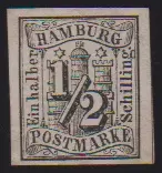 1/2 Sch. schwarz, ungebrauchtes Prachtstück mit seltenem Wasserzeichen "Turm" (gekauft Mohrmann 10/1954)