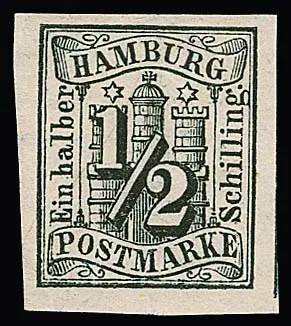 1/2 Sch. schwarz, 1 Sch. braun, 2 Sch. rot, 3 Sch. preußischblau und 7 Sch. rotorange je breitrandig ungebraucht mit Gummi. Mi. 650,-