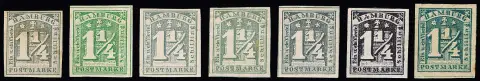 1 1/4 Sch., série complète de toutes les émissions non oblitérée, la plupart avec gomme d'origine (8e sans gomme), toutes bien dentelées et en général bon état (n° 8g signé Grobe et attestation Hunziker, petite tache uniquement dans la marge), offre rare. Mi. env. 2300,-