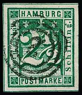 2 1/2 Sch. bleu-vert, pièce de choix à larges marges avec NS central "2", signé Sellschopp. Mi. 180,-