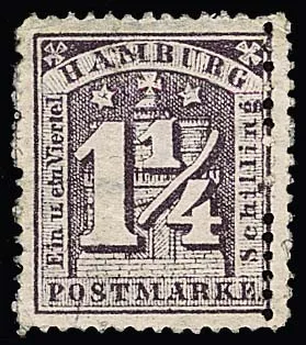 1 1/4 Sch. pourpre non oblitéré avec rare double dentelure verticale