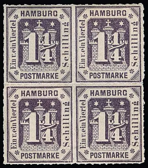 1 1/4 Sch. violet foncé, bloc de quatre non oblitéré, deux timbres neufs sans charnière, Mi. loose 320,-