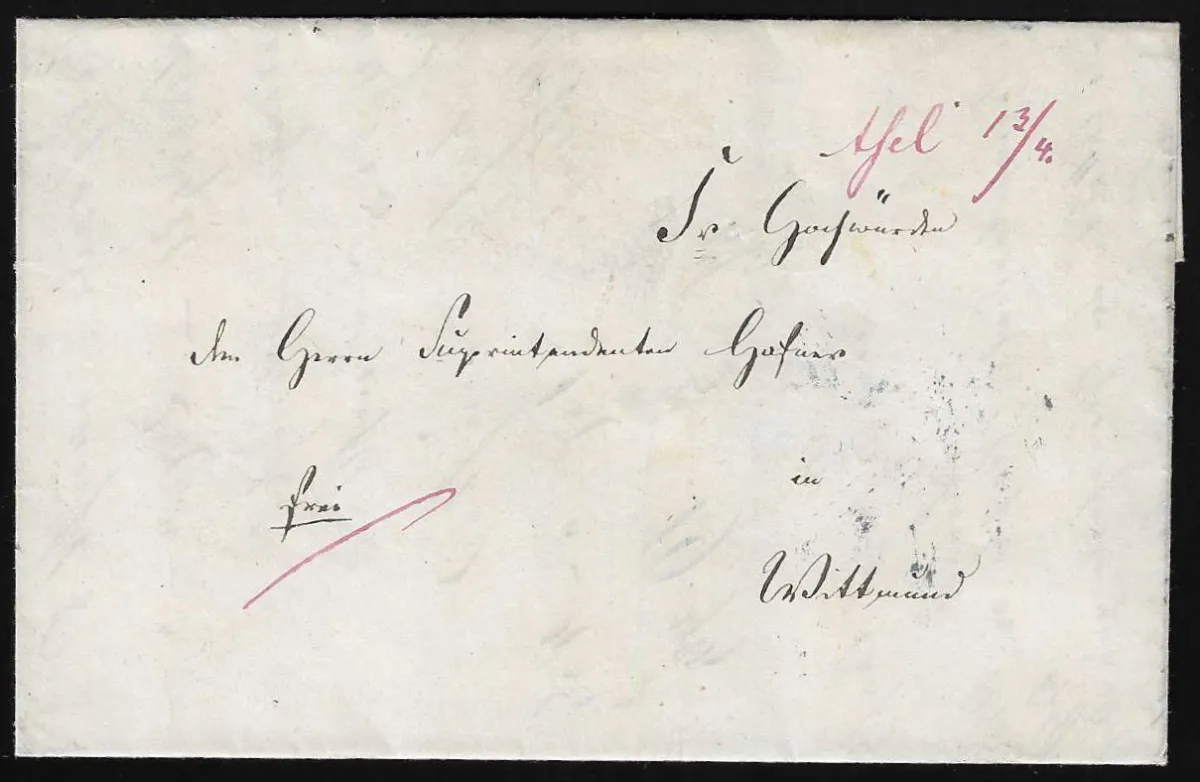"Assel", 1858, odręczne nadanie w fioletowym atramencie na doskonałym liście do Wittmund