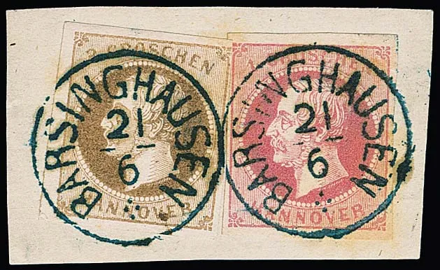 "Barsinghausen", cachet clair K1 sur fragment avec meilleure combinaison 1 Gr. rose et 3 Gr. brun, légère trace de pli