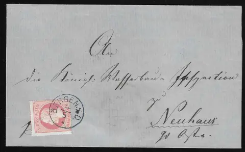 "Bergen a.d.D.", K1 duidelijk op brief 1 Gr. roze (zonder zijflappen)