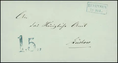 "Bevensen", 1859, duidelijke blauwe Ra2 met zeldzame belastingstempel "1,5" op luxe brief naar Lüchow, ArGe 600,-