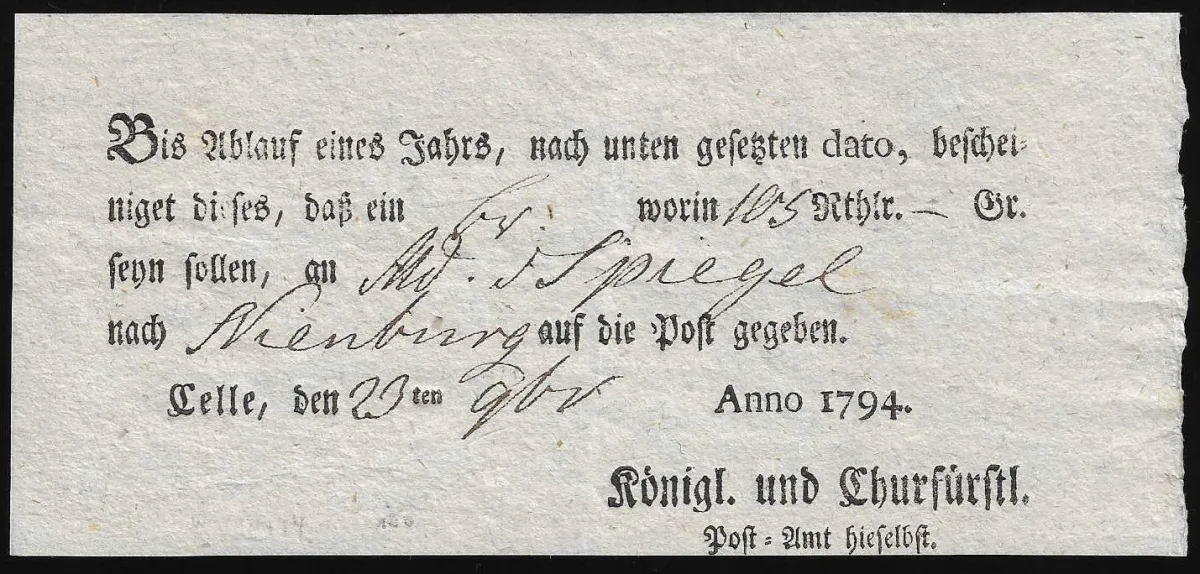 "Celle", 1794-1807, huit mandats-poste, Weidlich 17, 18, 20(2), 21(2), 23, 24, 700 P.