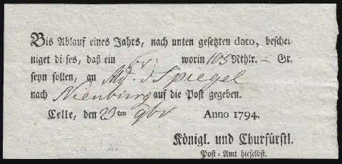 "Celle", 1794-1807, huit mandats-poste, Weidlich 17, 18, 20(2), 21(2), 23, 24, 700 P.