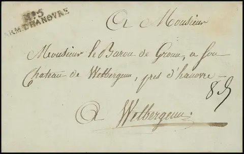 "Drakenburg" près de Nienburg, 1804, rare lettre de poste militaire française avec L2 "No. 5 ARM. D'HANNOVRE"