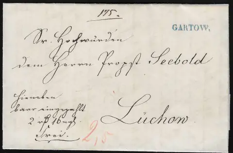 "Gartow", 1861, L1 bleu net sur lettre de mandat postal de luxe vers Lüchow