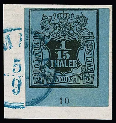 "Hamburg", étude de cachets du bureau de poste hanovrien sur 19 valeurs de Hanovre et un entier postal, dont coin de feuille impeccable n° 4 sur fragment, marges etc.
