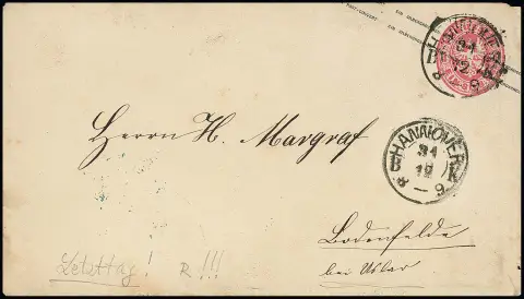 "Hannover B.K. 31.12.", rare K2 noir du dernier jour 31.12.1867 sur entier prussien 1 Sgr.