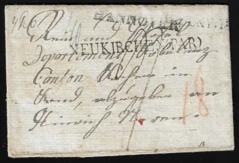 "Hannover", (1812), L1 avec L1 date ajouté et L1 transit "NEUKIRCHEN (PAR)" sur lettre pour Coblenz