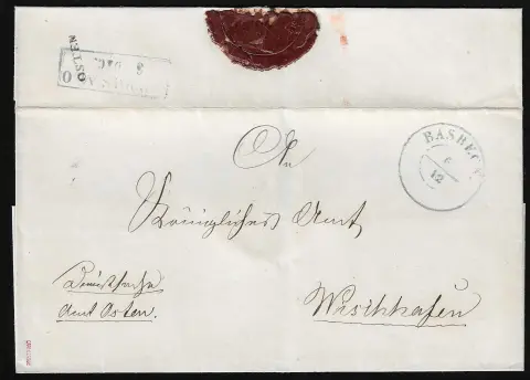 "Osten", (1860), clair K1 bleu de poste à pied au verso, K2 "Basbeck" au recto, sur lettre pour Freiburg b. Drochtersen, plus lettre avec L1 noir de poste à pied "Osten" au verso et K2 "Basbeck" au recto