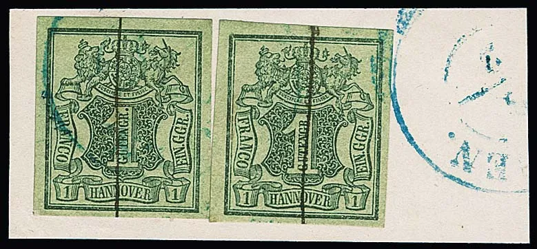 "Verden", unusual combination on cabinet letter piece with two times 1 Ggr., left stamp with pre-cancellation by K2 and ink line, right without VE, only…
