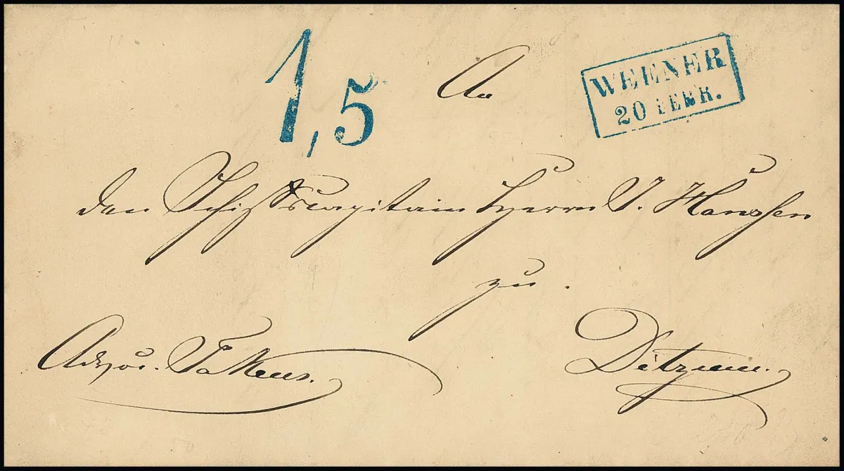 "Weener", 1863, Ra2 bleu avec tampon fiscal "1,5" très clair sur lettre de luxe pour Ditzum, expertise photo Berger, ArGe 600,-