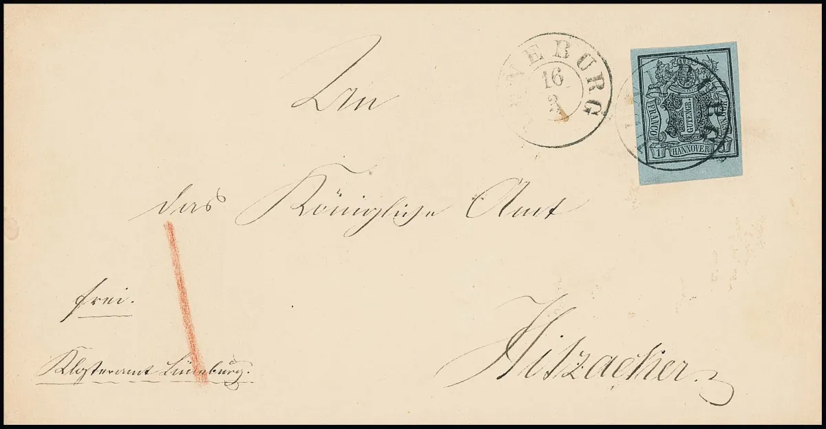 1 Ggr. black/grey-blue from bottom margin on luxury cover with K2 "Lüneburg" to Hitzacker