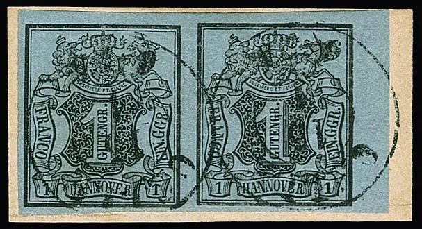 1 Ggr. black/grey-blue in pair from right sheet margin on showpiece letter fragment with K2 "Celle", signed Engel, Freyse, ex 9th Stock auction 1925, Mi. 230,- +