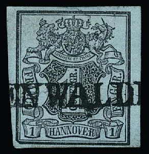 1 Ggr. black/grey-blue, showpiece with plate flaw "lower left image corner bevelled" and rare L1 of Neuenwalde, Mi. 250,-
