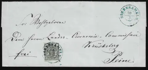 1 Ggr. noir/vert-gris sur lettre de choix fraîche avec K2 centr. "Hohenhameln"