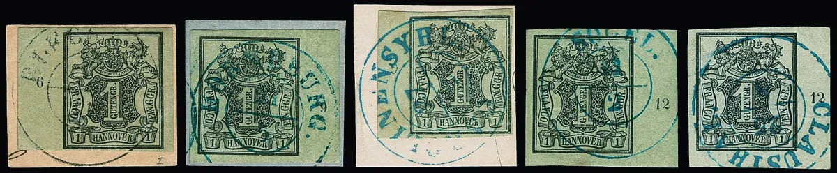 1 Ggr. black/grey-green, ten used margins with row numbers, including three sheet corners lower left and right (2)