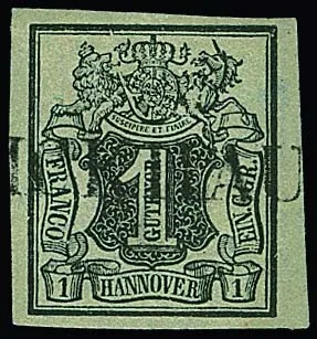 1 Ggr. black/grey-green, plate flaws I, III, IV and V each cancelled, for IV and V each photo certificate Berger. Mi. 360,-