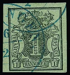 1 Ggr. dark/sea-green, inverted watermark, used, rare despite a small light spot. Mi. 750,-
