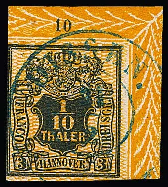 1/10 Th. zwart/donkeroranje, zeldzame rechterbovenhoek van vel met rand en rijnummer "10", gecentreerde K2 "Diessen", links lichte randlijnsnede
