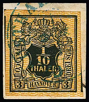 1/10 Th. brun-orange, pour cette marque difficile, marges exceptionnellement grandes, trois côtés avec voisins, sur fragment de lettre de cabinet avec K2 de Clausthal, signé Pfenninger
