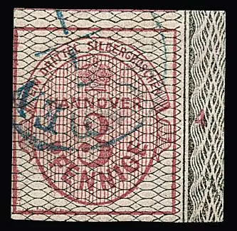 3 Pfge. carmin, noir quadrillé, rare bord droit de feuille avec numéro de rangée "4", à gauche encore pleine marge et impeccable