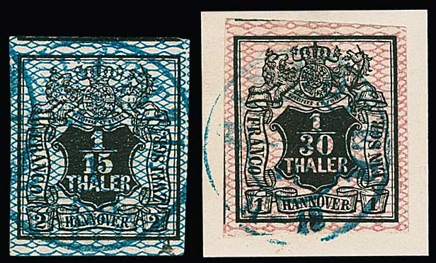 Second postal union issue overcomplete from 1 Ggr. to 1/10 Th. in selected condition, including 1/30 Th. dark pink twice incl. giant-margined luxury piece with adjacent stamps, as well as 1/10 Th. three times, here also a very wide margin