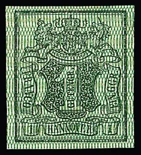 1 Ggr. noir/vert, épreuve avec réseau vertical, parfait, comme émis sans gomme, signé Berger, Lechte n° 5. Mi. 300,- +