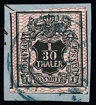 1/30 Th. black/pink, three sides with adjacent stamps (!), on cabinet letter piece