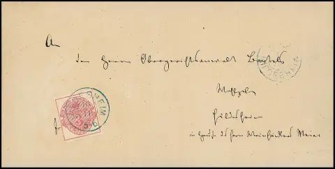 3 Pfg. rose, pleine à larges marges, sur lettre locale de cabinet avec K2 bleu "Hildesheim"