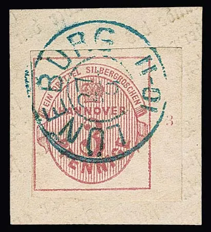3 Pfg. rose, découpé pleine à surbordure, à droite avec bord de feuille et numéro de rangée "3", sur pièce de cabinet avec K2 "Lüneburg", signé Berger