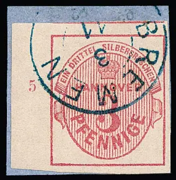 3 Pfge. rose du bord gauche de feuille avec numéro de rangée "5" sur pièce de cabinet avec K2 "Bremen", signé Drahn, Kruschel