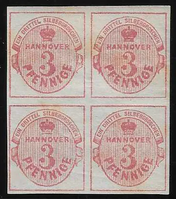 3 Pfg. rosa, ungebrauchter Pracht-Viererblock mit vollem, typisch etwas gelblich durchscheinenden Originalgummi, Mi. 500,-