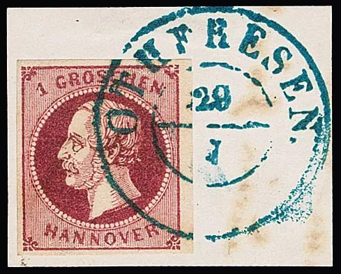 1 Gr. rose, carmin, lilas rose, trois pièces de lettre de cabinet, dont K2 "Brome" et "Othfresen", ainsi que deux exemplaires isolés avec l'oblitération manuscrite typique de la date de la collection de lettres Freden