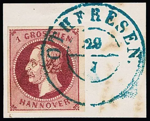 1 Gr. rose, carmin, lilas rose, trois pièces de lettre de cabinet, dont K2 "Brome" et "Othfresen", ainsi que deux exemplaires isolés avec l'oblitération manuscrite typique de la date de la collection de lettres Freden