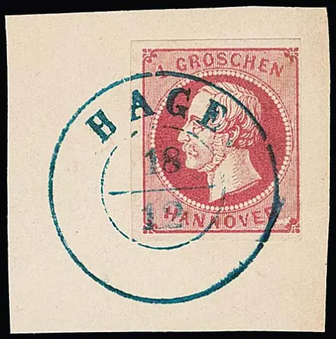 1 Gr. rose sur pièce de lettre de luxe avec K2 centré "Hage" et erreur de plaque "hachures sous VER de HANNOVER manquantes"
