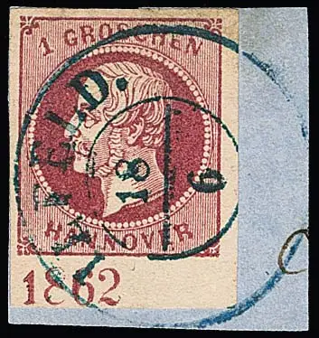 1 Gr. lilas-rose avec bord inférieur et année "1862" (position I) sur fragment de lettre de cabinet avec K2 "Ilfeld"