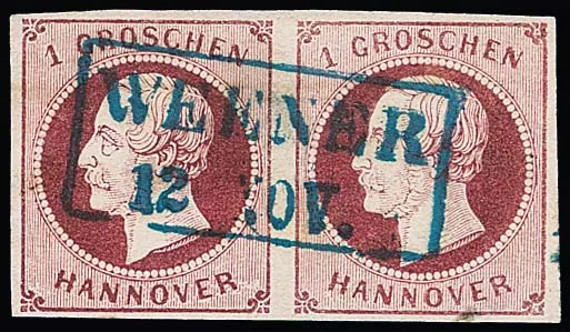 1 Gr. rouge vin, impression fine, paire de cabinet avec Ra2 complet "Weener", Mi. 750,-
